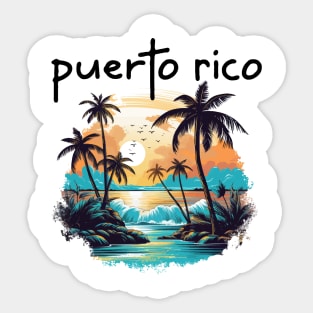 Puerto Rico - Beach Scene (Black Lettering) Sticker
